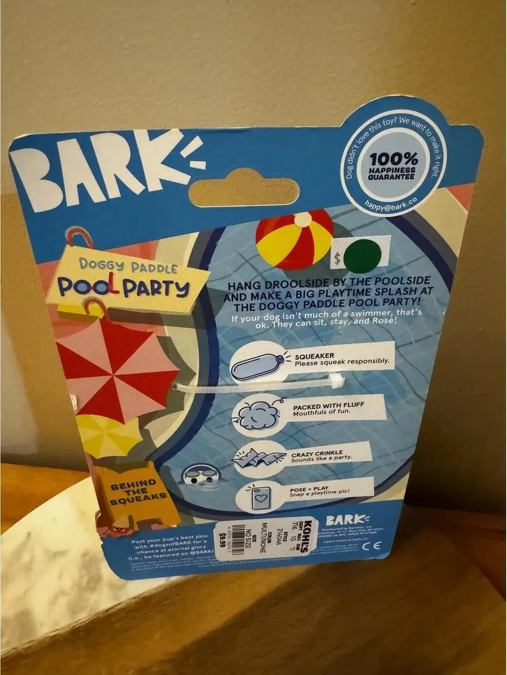 BARK Pool Water Rosé Squeaky Dog Toy - New in Package